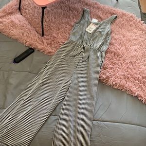 Black and white stripped jumpsuit.